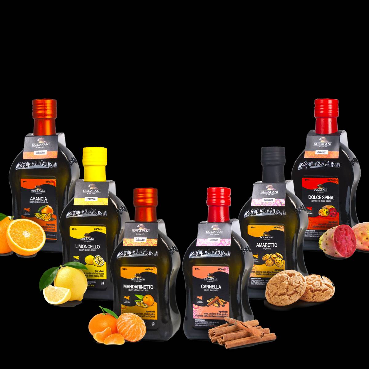 Box liquori siciliani (Limone Arancia Mandarino Cannella Ficodindia Amaretto) 1 Box liquori siciliani (Limone Arancia Mandarino Cannella Ficodindia Amaretto)